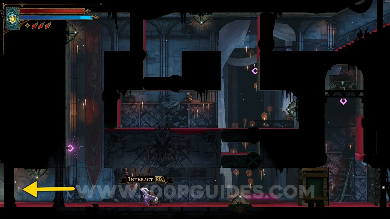Castlevania Belmonts Curse Grand Hall: going down and left from the Blood Vial room