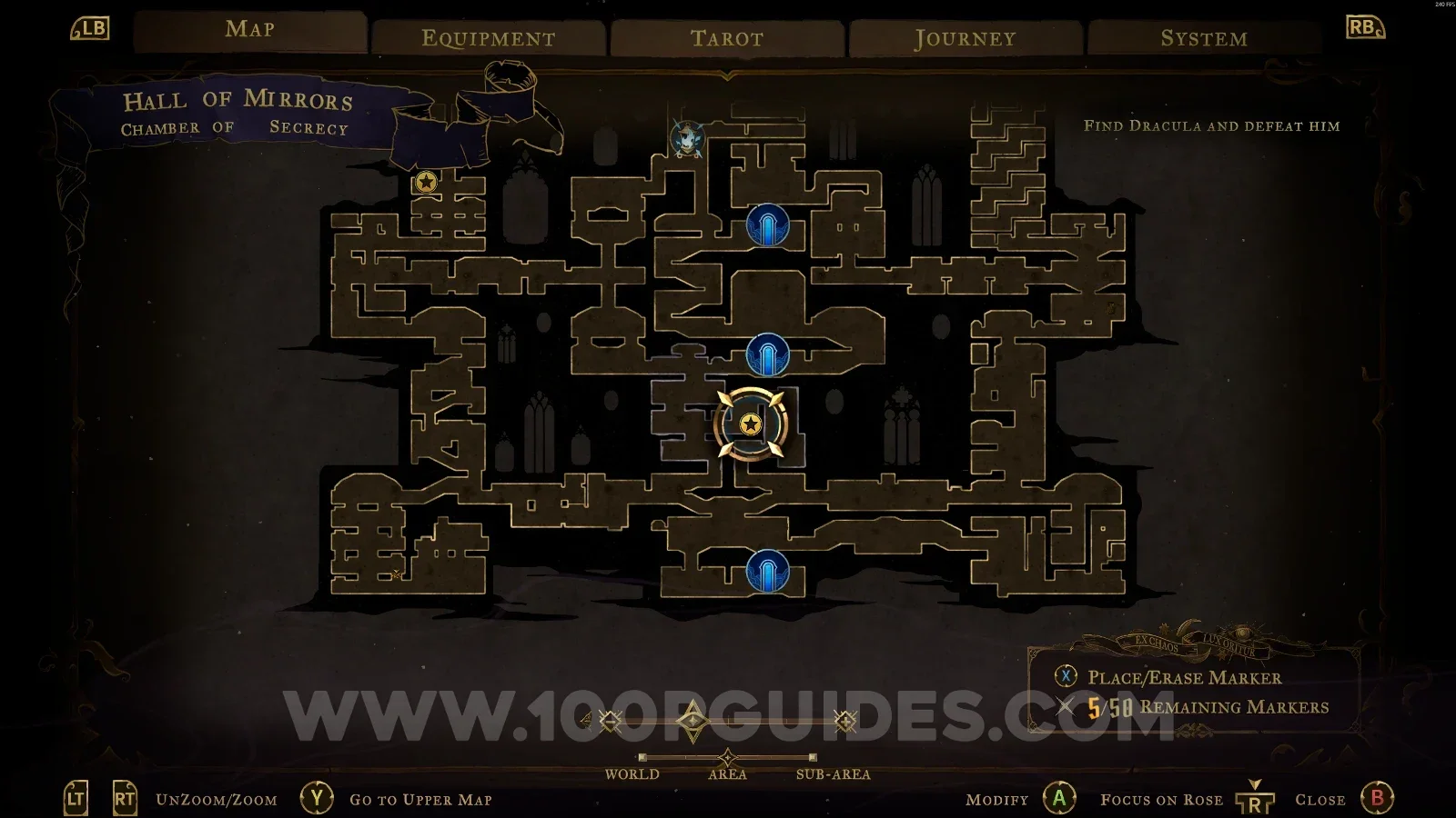 Castlevania Belmont's Curse Chamber Of Secrecy: map with the area of Wise Heart Fragment #24 marked