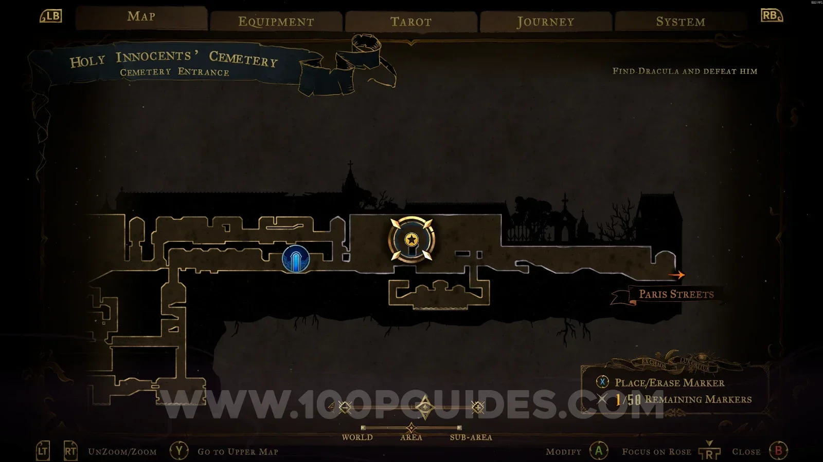 Castlevania Belmonts Curse Cemetery Entrance map marking the Abyssal Eye relic location