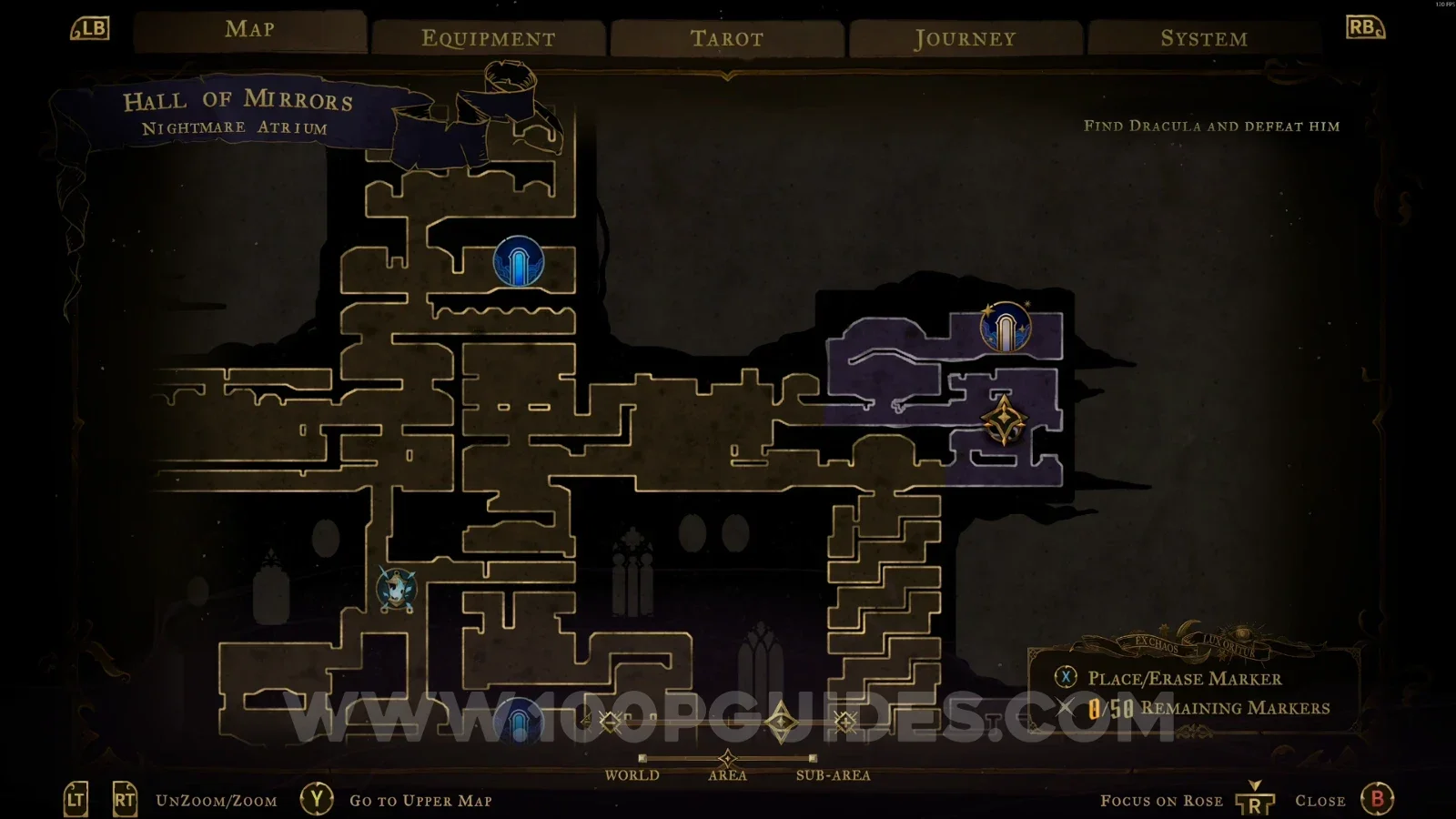 Castlevania Belmonts Curse Nightmare Atrium: map showing XP Statue #20 at the top left of the area