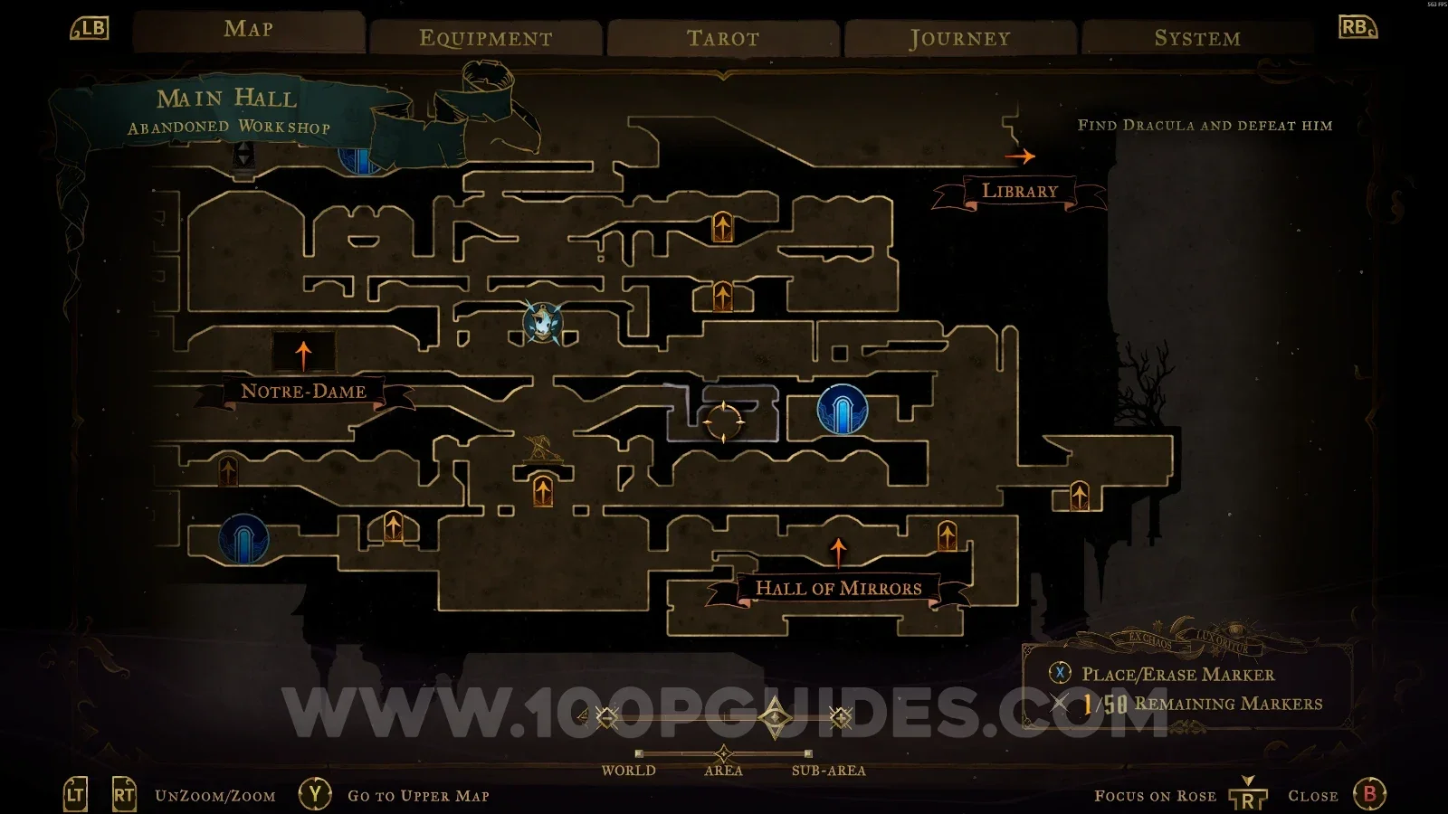Castlevania Belmonts Curse Abandoned Workshop map marking the Ghostly Pendant relic location