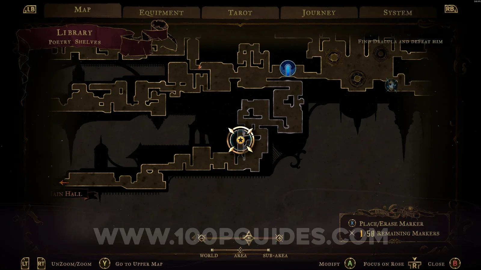 Castlevania Belmonts Curse Poetry Shelves map with the area of XP Statue #90 marked