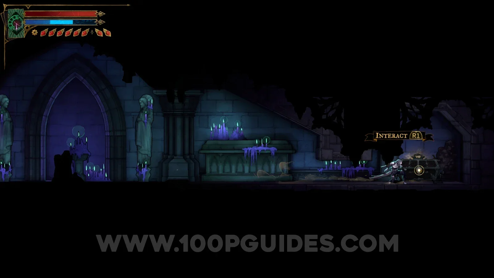 Castlevania Belmonts Curse Reliquary: the gate on the right side opened by the pressure plate