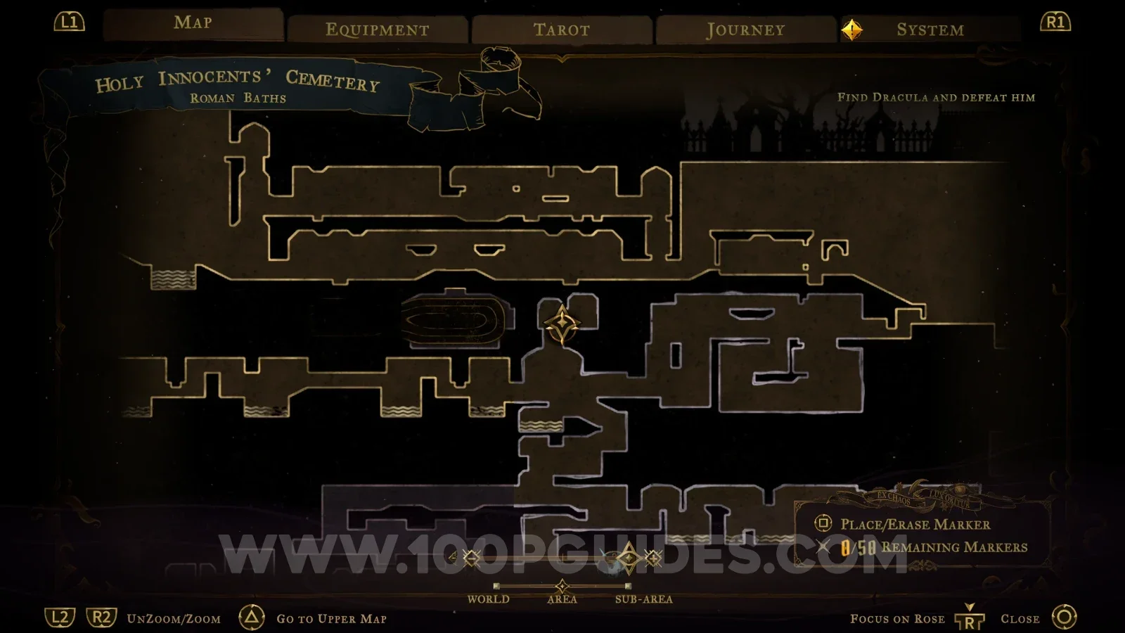 Castlevania Belmonts Curse Roman Baths map marking where to start for the Raven's Feather relic
