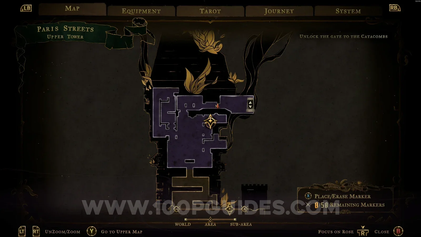 Castlevania Belmonts Curse Upper Tower: map marking the area of XP Statue #27