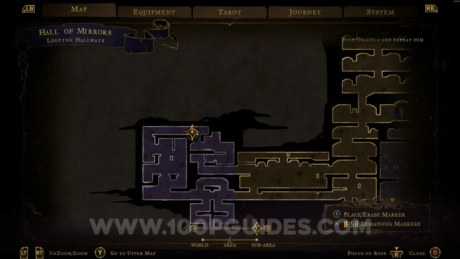 Castlevania Belmonts Curse Looping Hallways: map marking the statue that gives the clue The Sage