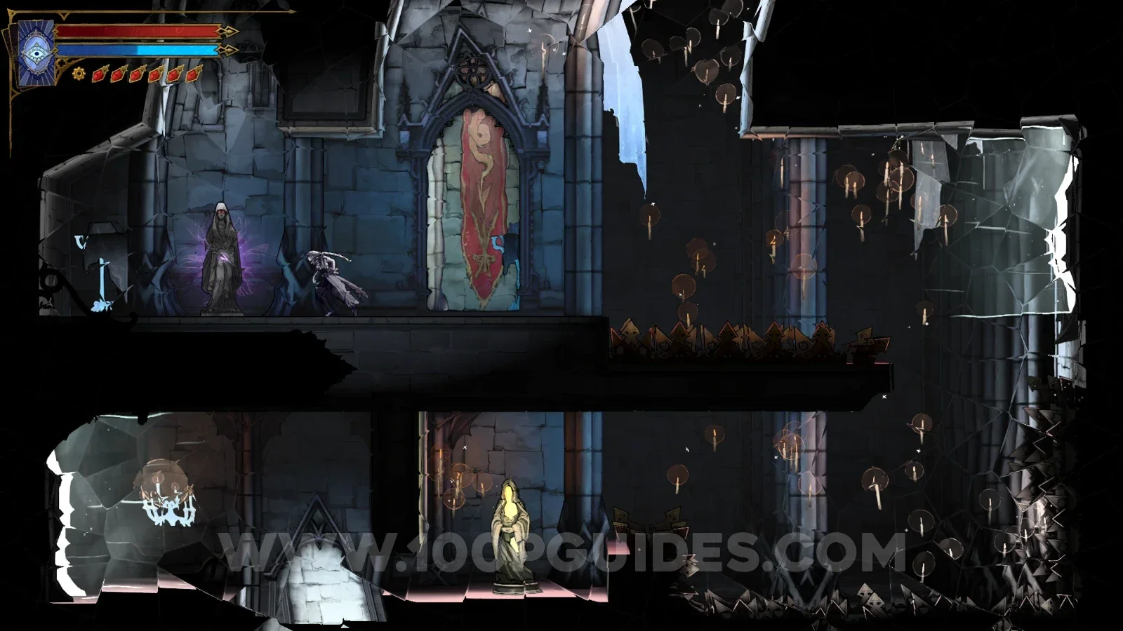 Castlevania Belmont's Curse: the Kneeling Is The Way clue found in the Looping Hallways