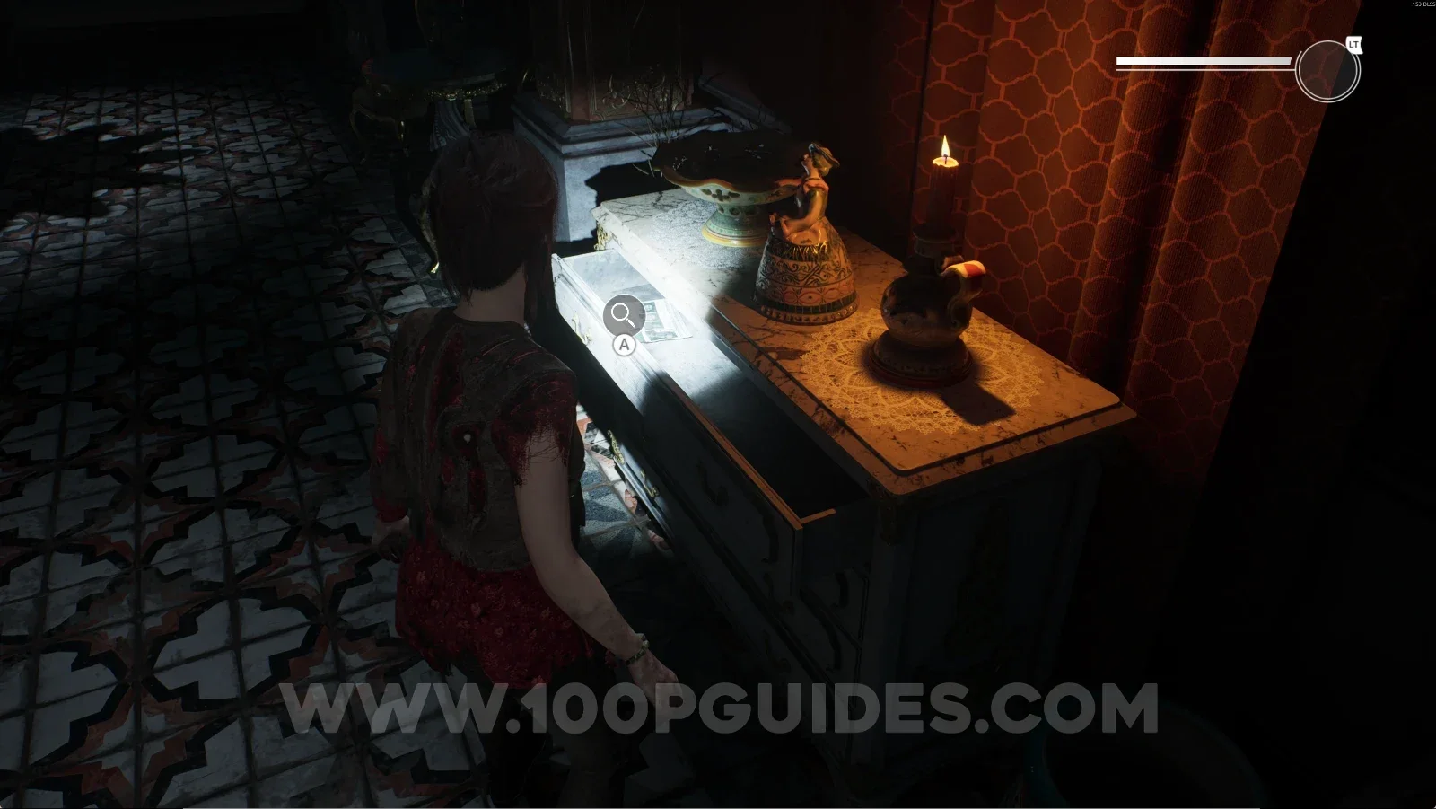 Remothered: Red Nuns Legacy: the bookcase with a drawer on the right side of the corridor
