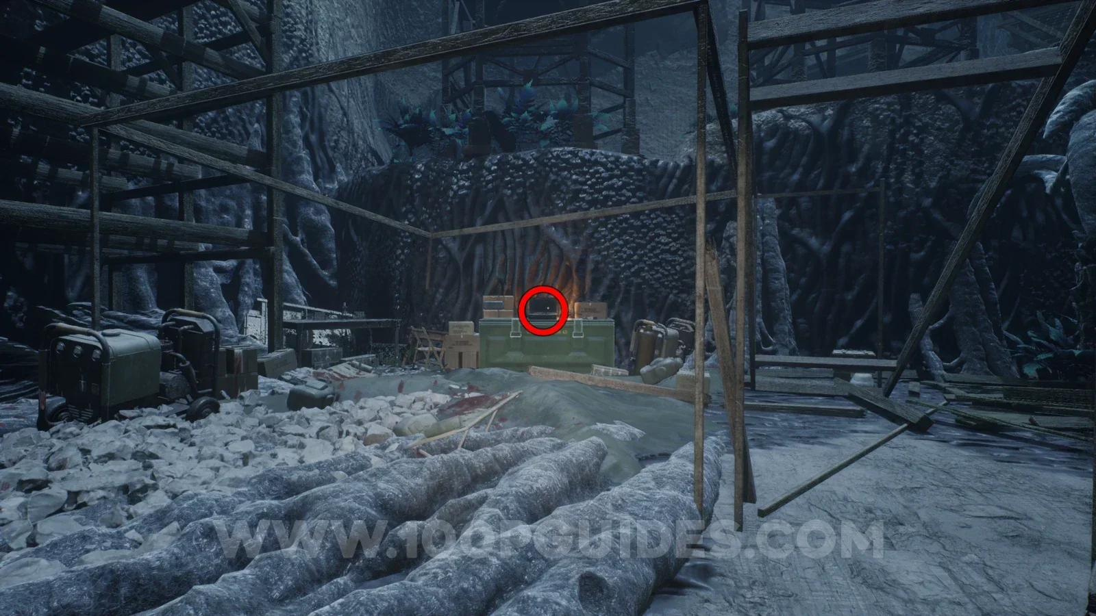 Terrible Lizards Chapter 4: tape Dr. Fellows: Troop Movement Observations on a crate at the end of the bottom path