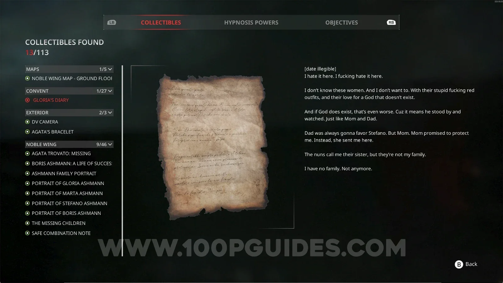 Remothered: Red Nuns Legacy Convent #1: Gloria's Diary collectible