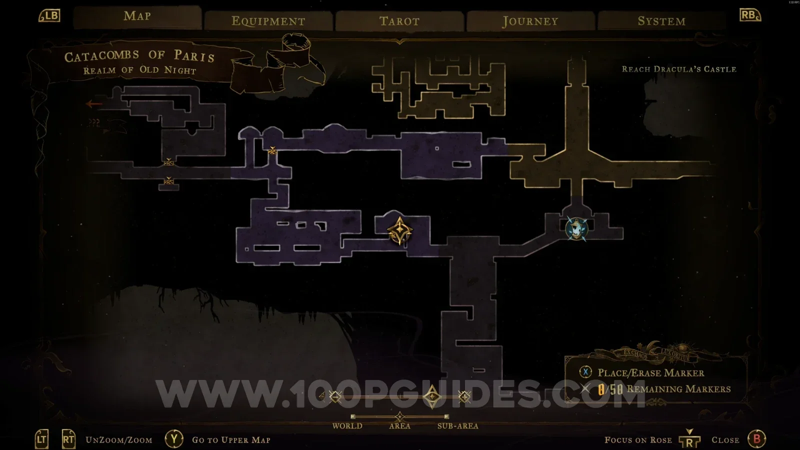 Castlevania Belmonts Curse Realm Of The Old Night map with the area of XP Statue #55 marked
