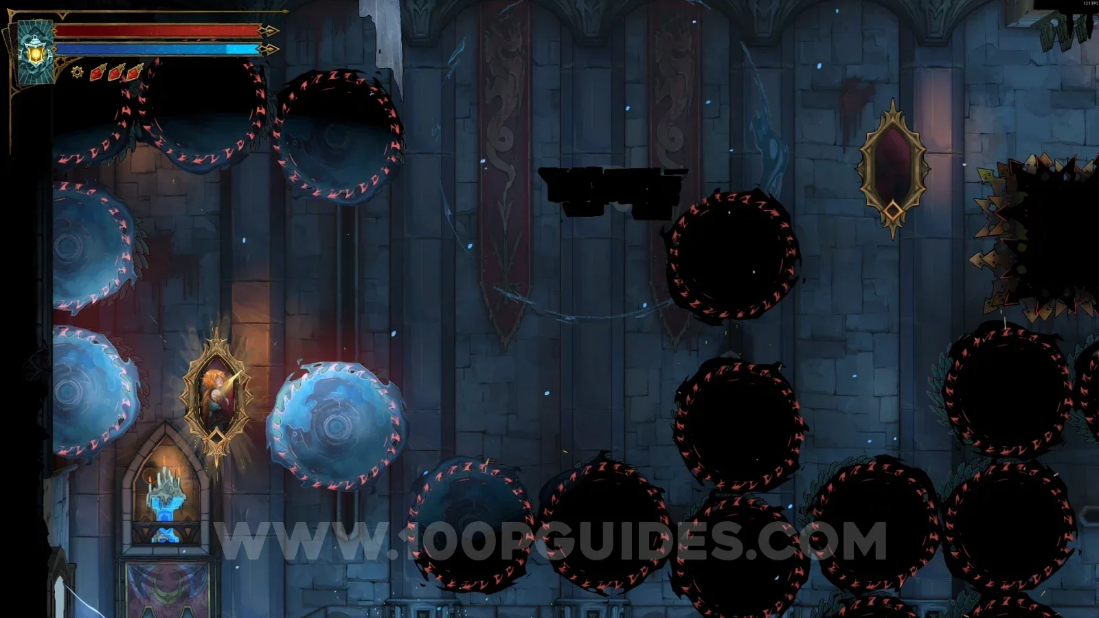 Castlevania Belmonts Curse Main Hall: the other red door on the right side of the spinning saw area