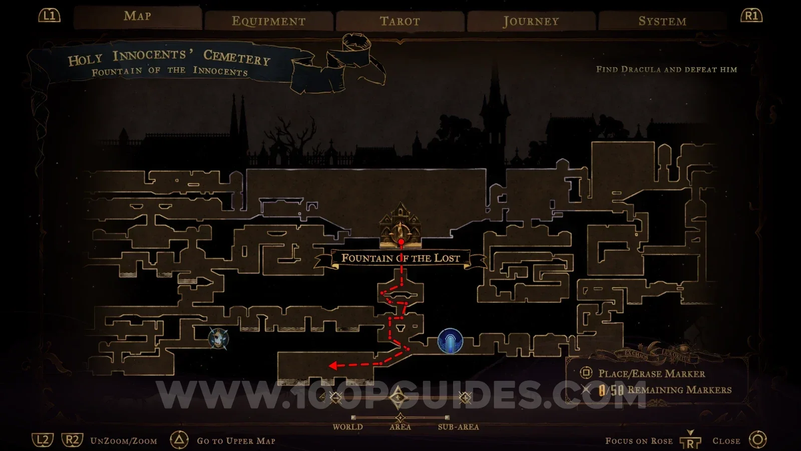 Castlevania: Belmont's Curse Holy Innocents' Cemetery: the fountain to jump into to reach the snake boss
