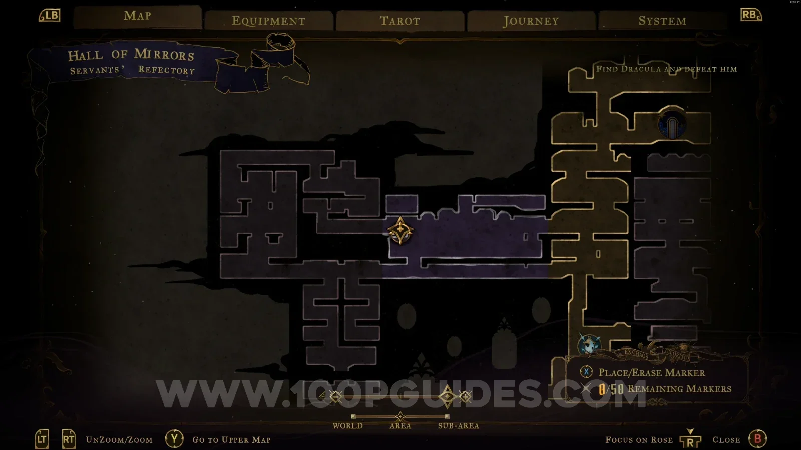Castlevania Belmonts Curse Servants Refectory: map with the area of XP Statue #10 marked