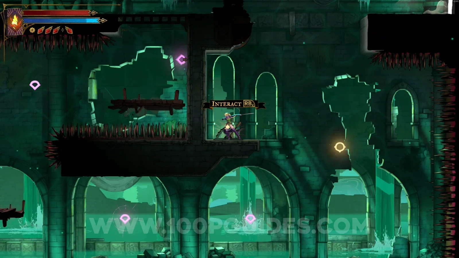 Castlevania Belmont's Curse Roman Baths: climbing to the platform on the left with the Arcane Whip