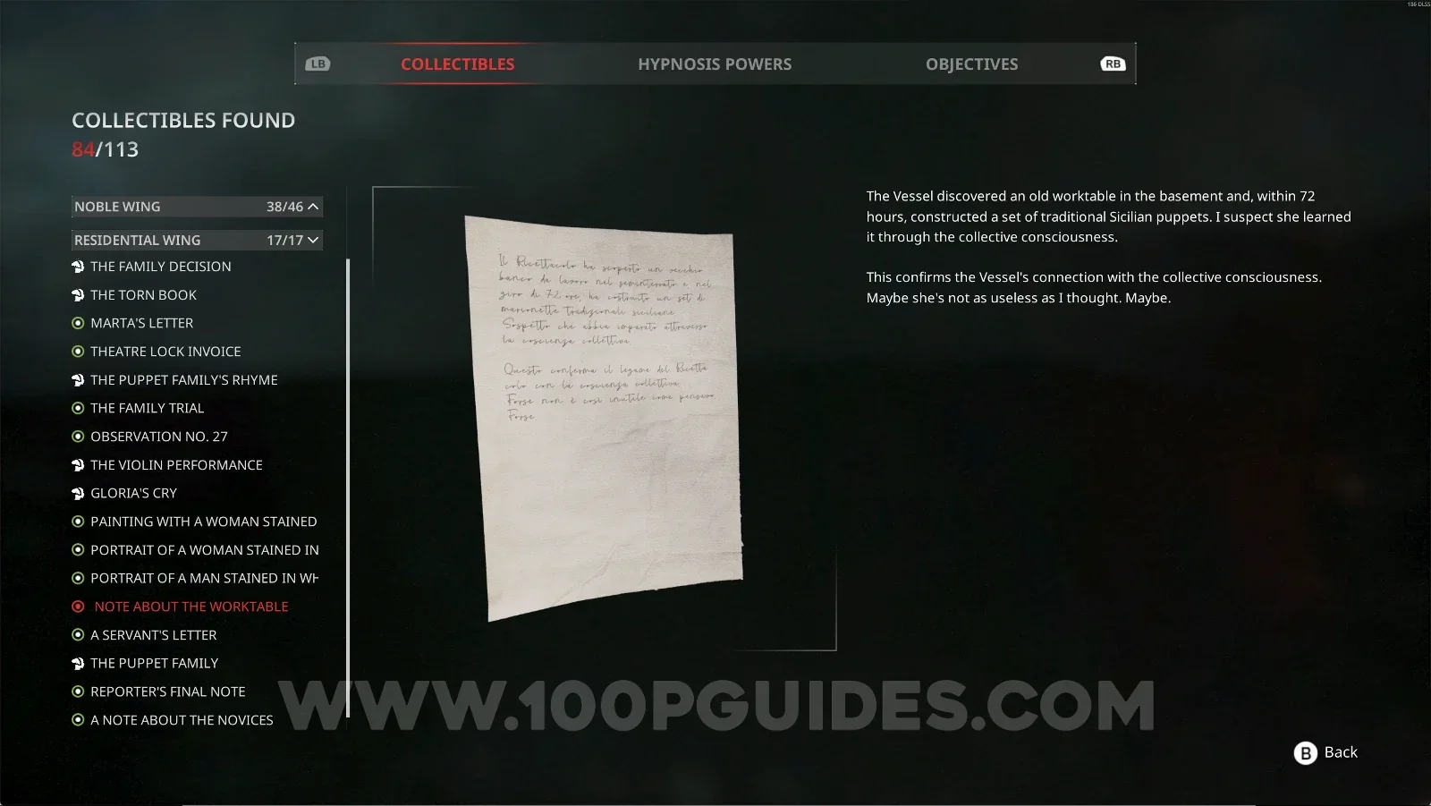 Remothered: Red Nuns Legacy Residential Wing #14: Note About The Worktable collectible