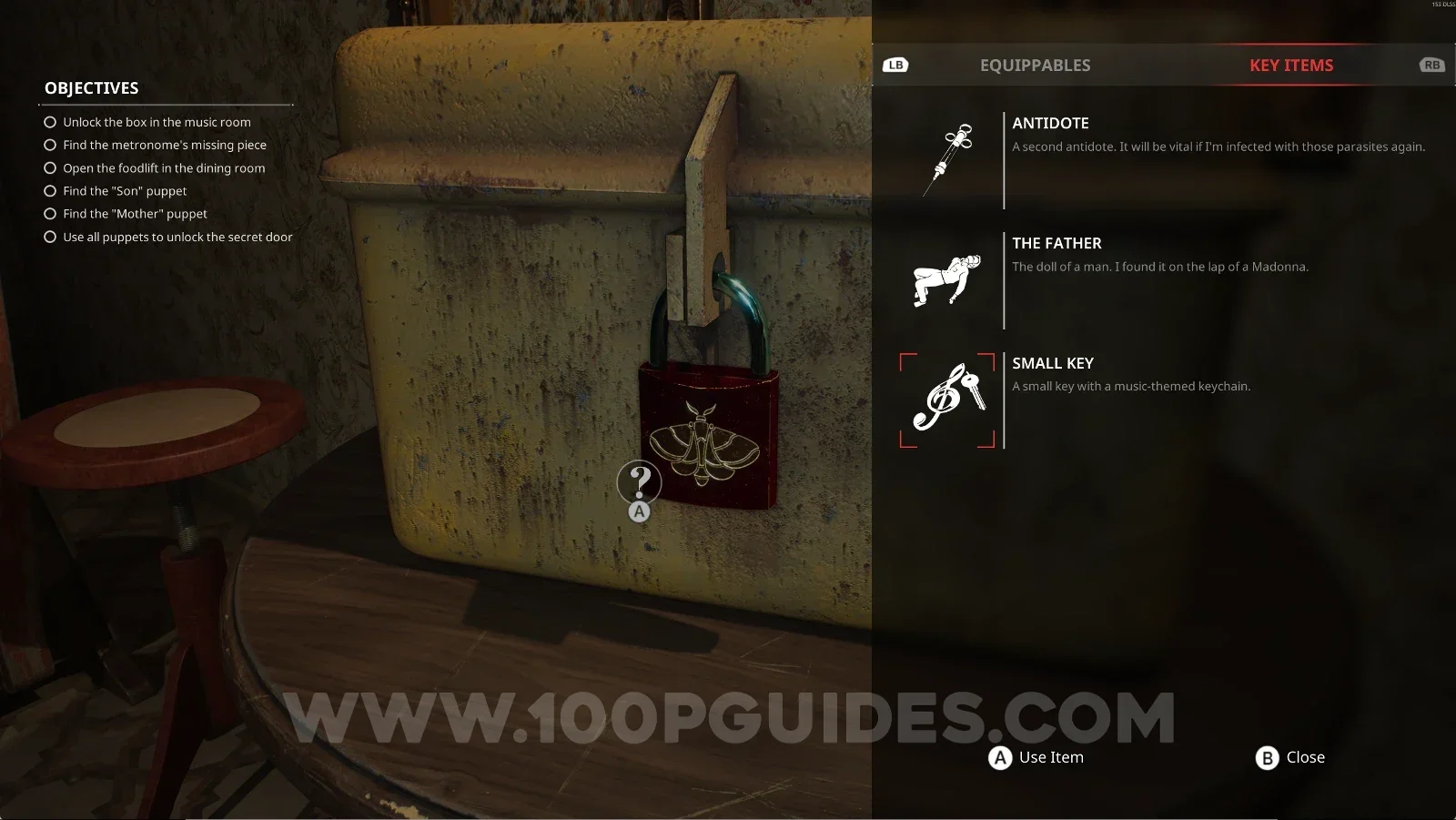 Remothered: Red Nuns Legacy: the padlock in the piano room where the violin was