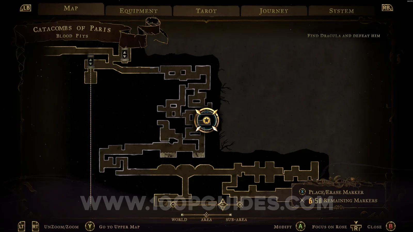 Castlevania Belmonts Curse Blood Pits map with the area of XP Statue #63 marked