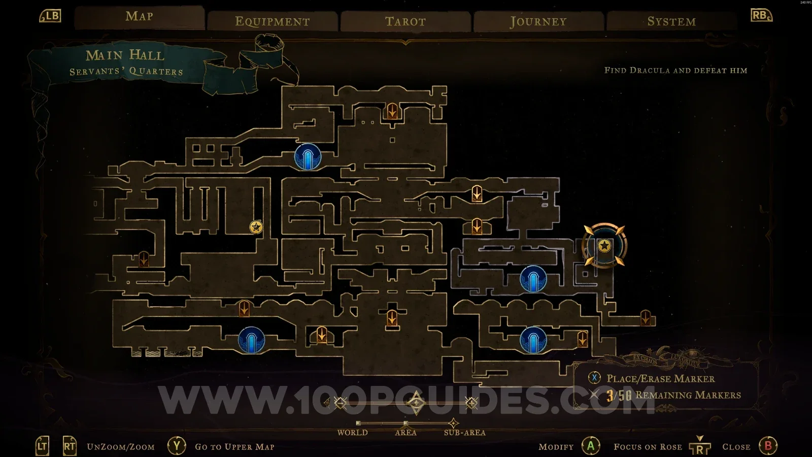 Castlevania Belmonts Curse Servants' Quarters: map marking the lever area for Blue Book #7