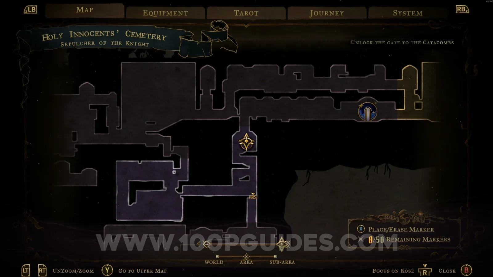 Castlevania Belmont's Curse Sepulcher Of The Knight: map marking the Clue The Prophetess location