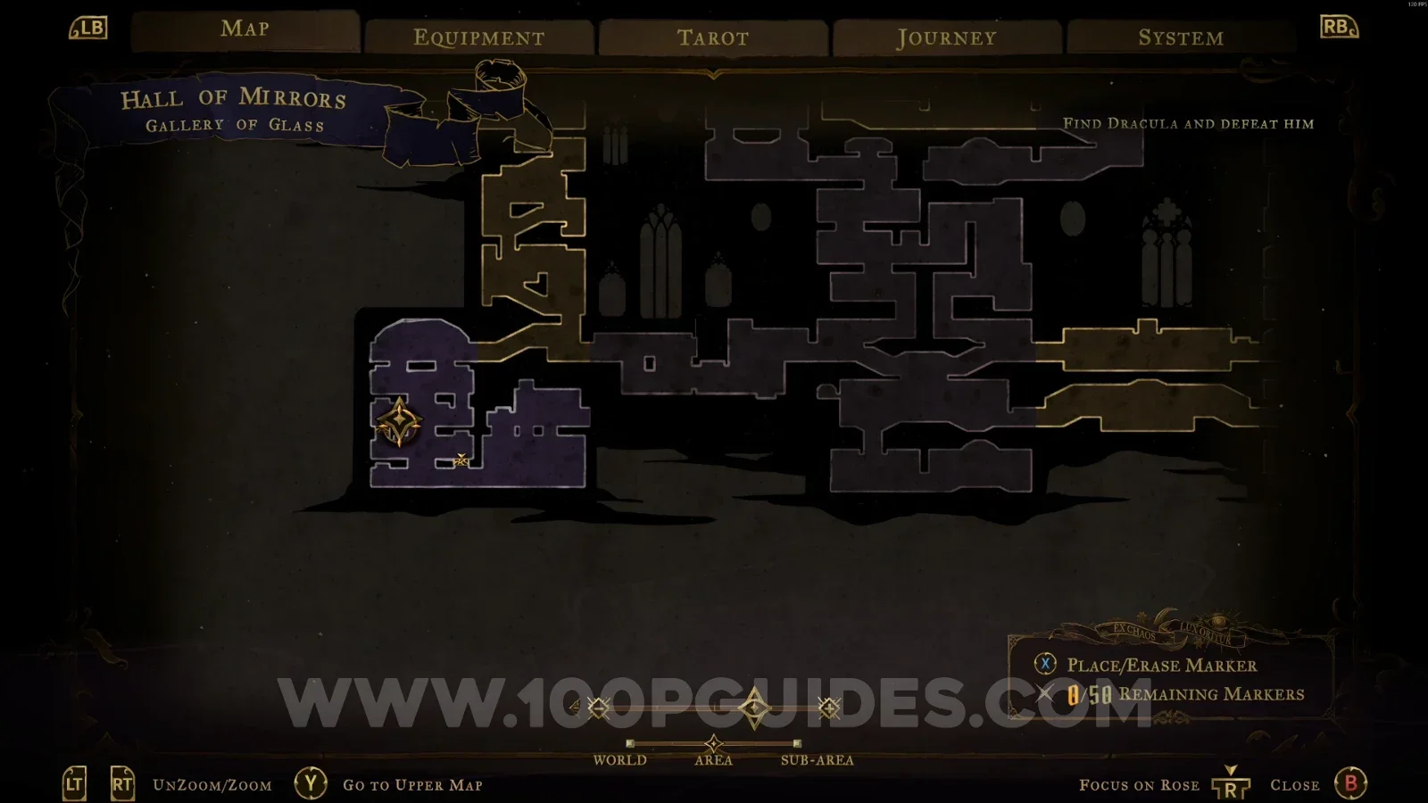 Castlevania Belmonts Curse Gallery Of Glass: map showing the lowest area with XP Statue #14
