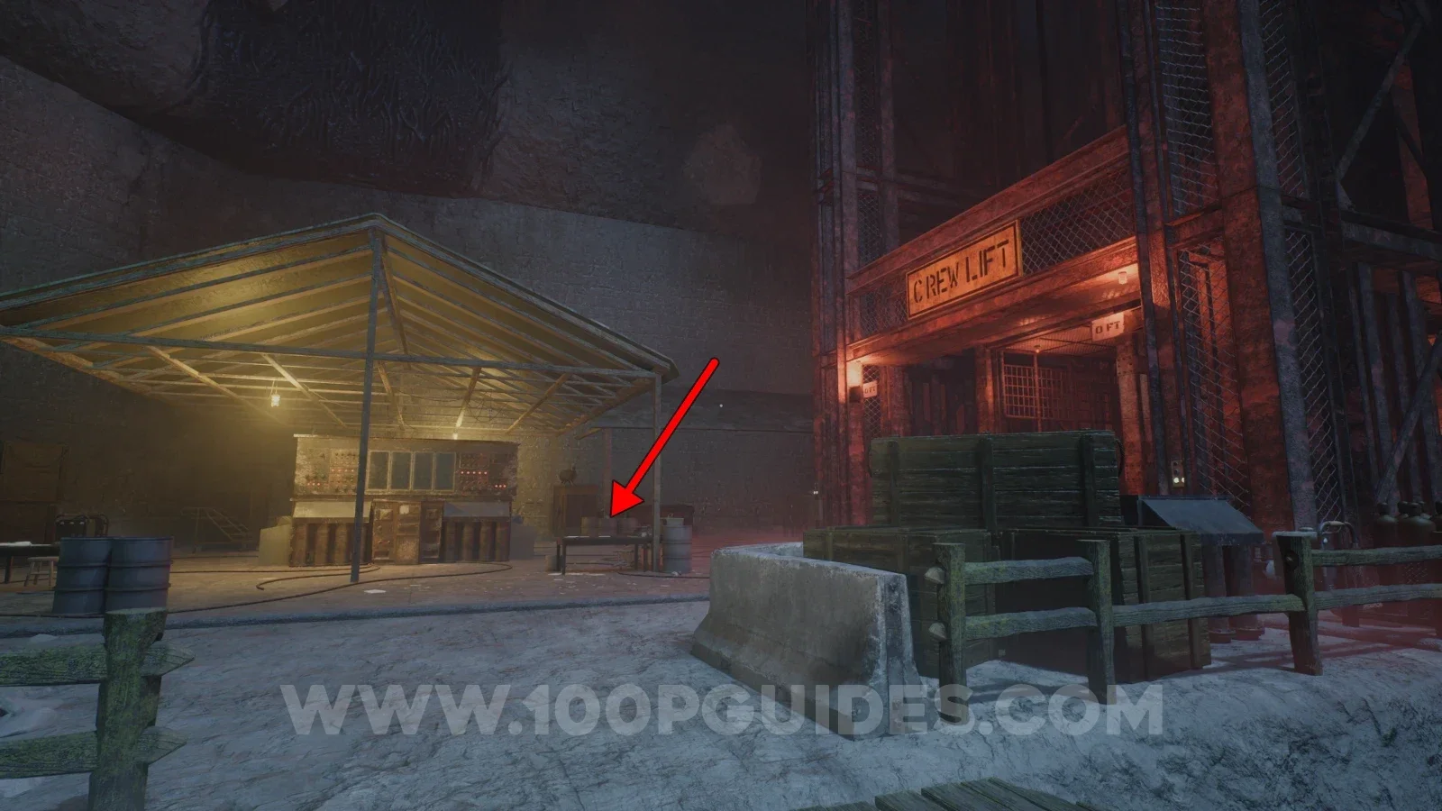 Terrible Lizards Chapter 4: massive tall lift shaft in the large open area with cars and tents