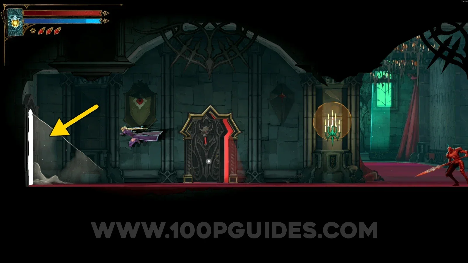 Castlevania Belmonts Curse Entrance Corridor: the door on the left at the end of the path, not the red door