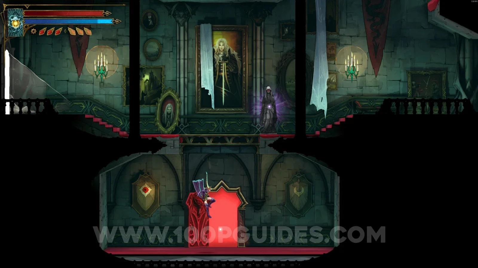 Castlevania Belmonts Curse Grand Hall: climbing the platforms and heading left toward XP Statue #11