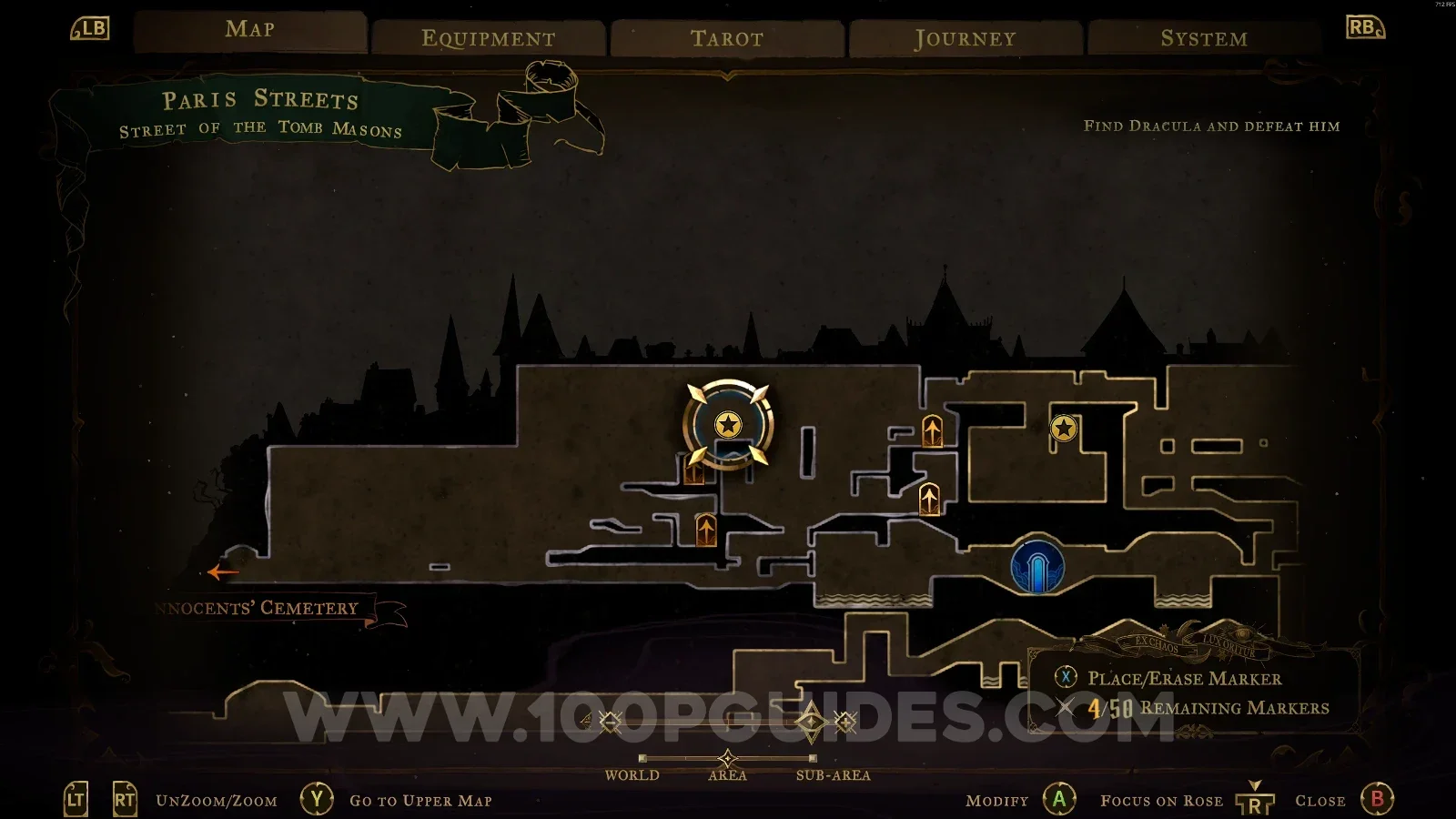 Castlevania Belmonts Curse Streets Of The Tomb Masons map with the area of XP Statue #1 marked