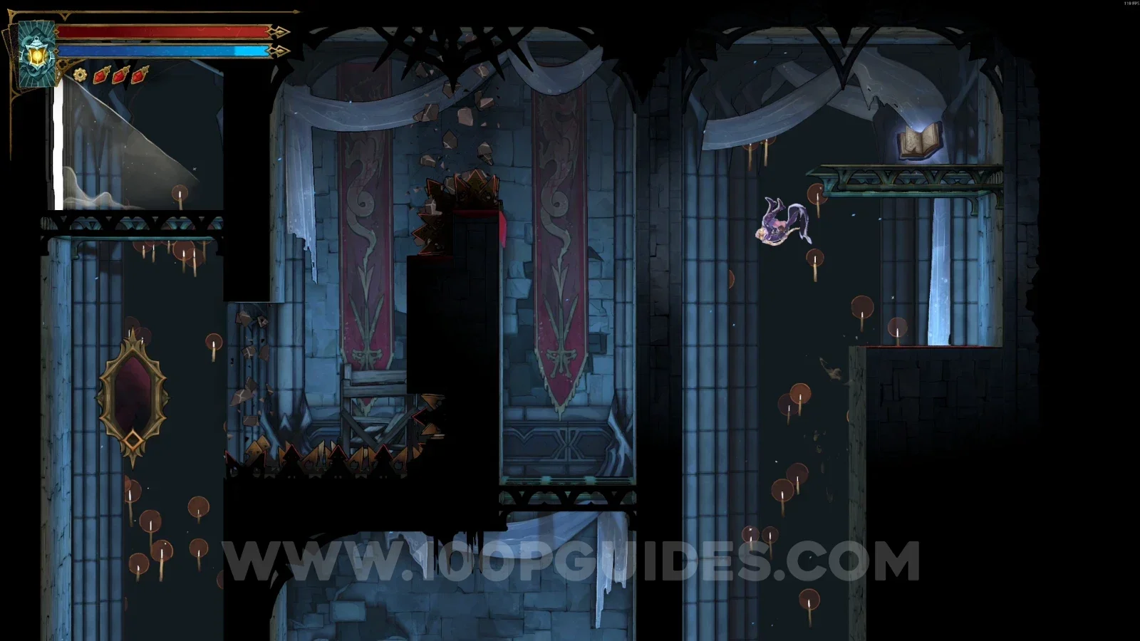 Castlevania Belmonts Curse Old Gallery: Blue Book #1 at the top of the rising pillar