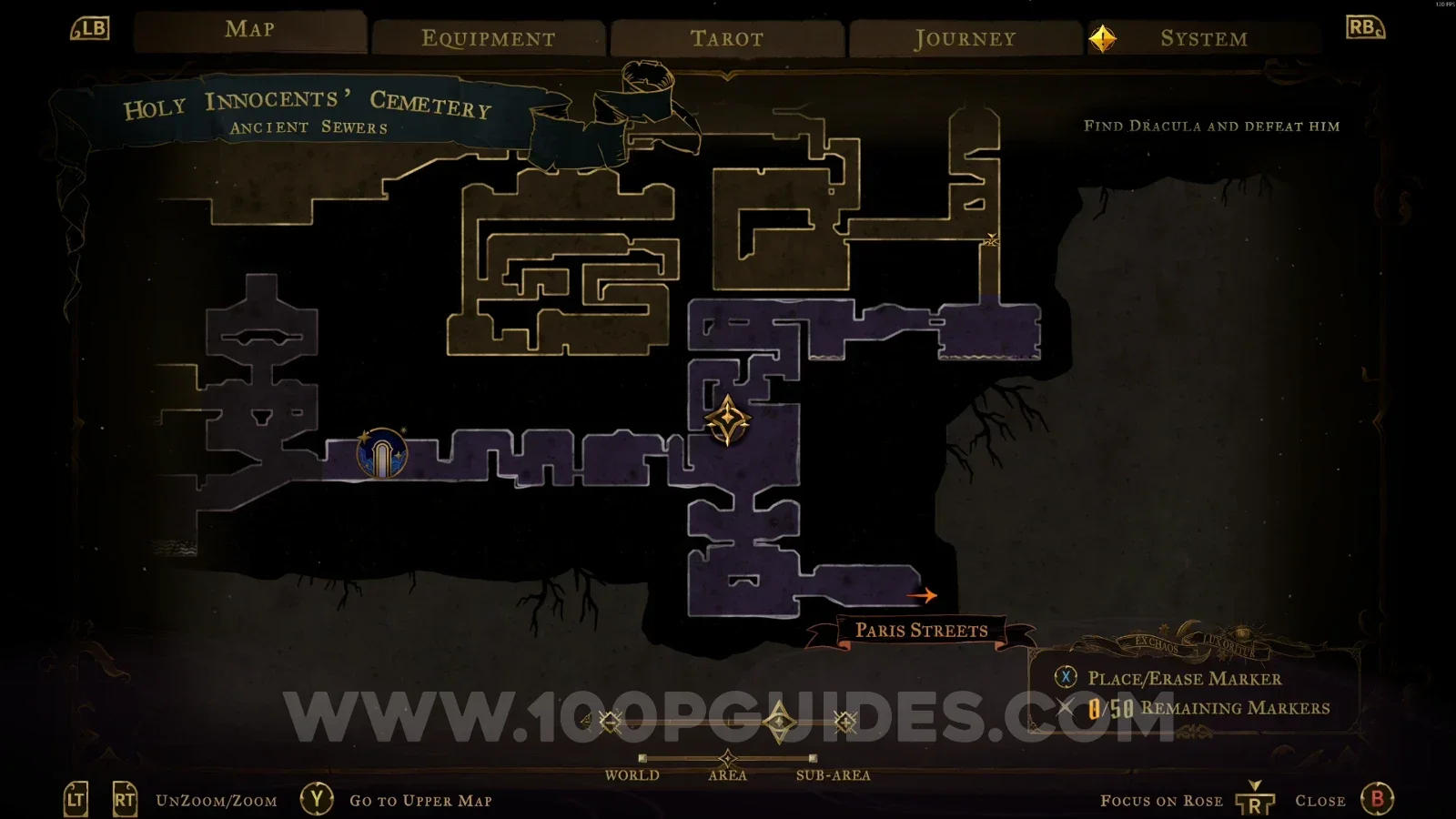 Castlevania Belmonts Curse Ancient Sewers map with the area of XP Statue #43 marked