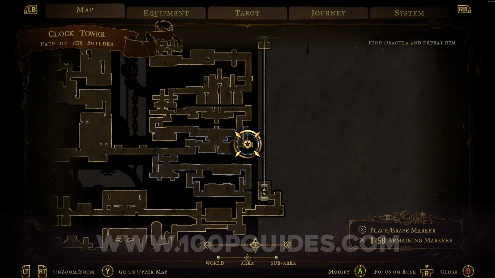Castlevania Belmonts Curse Path Of The Builder map with the area of XP Statue #94 marked