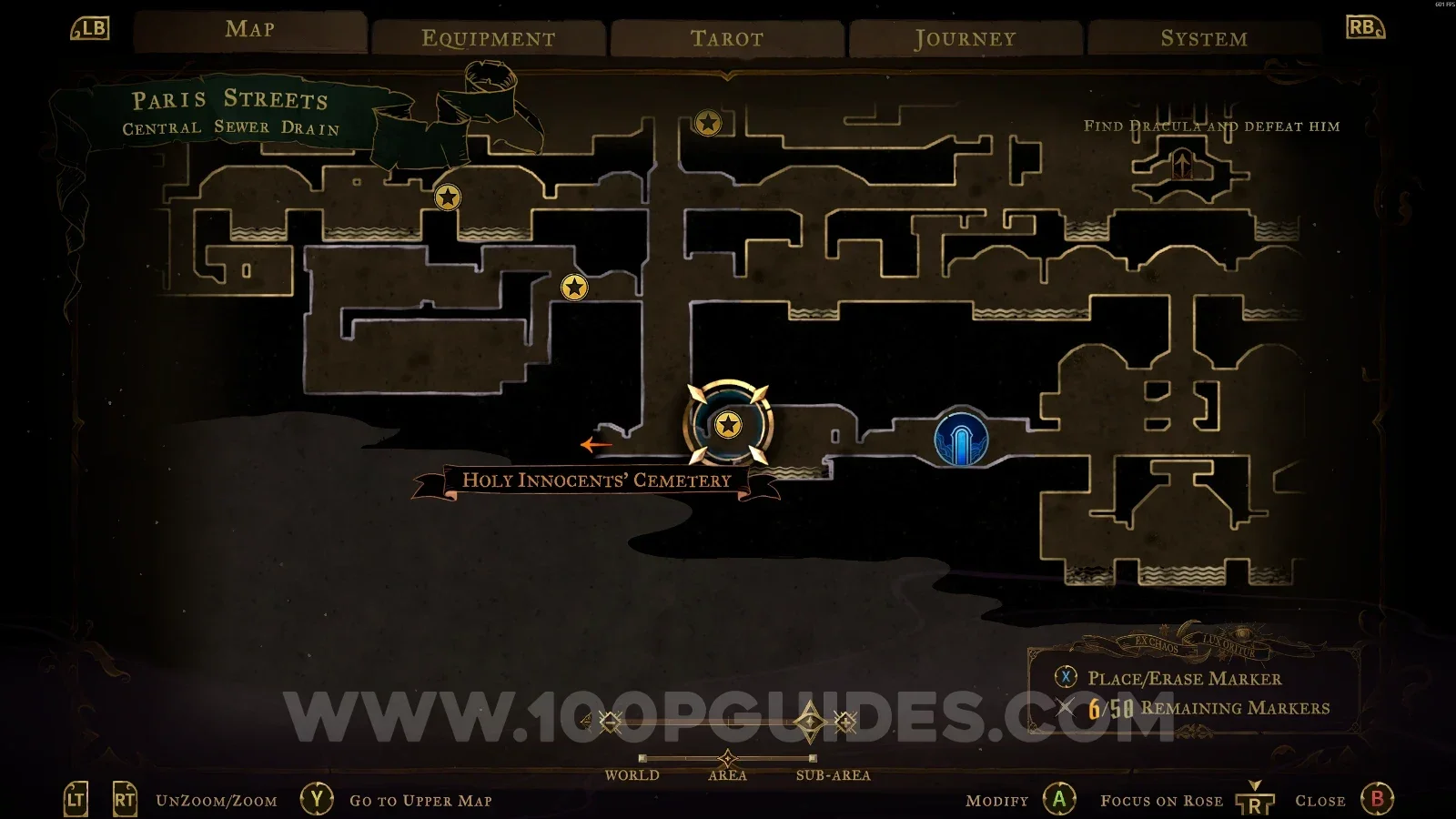 Castlevania Belmonts Curse Central Sewer Drain map with the area of XP Statue #9 marked
