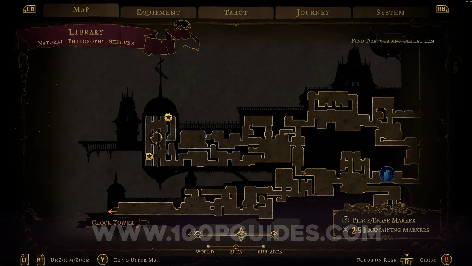 Castlevania Belmonts Curse Natural Philosophy Shelves map marking the area of XP Statues #86 and #87
