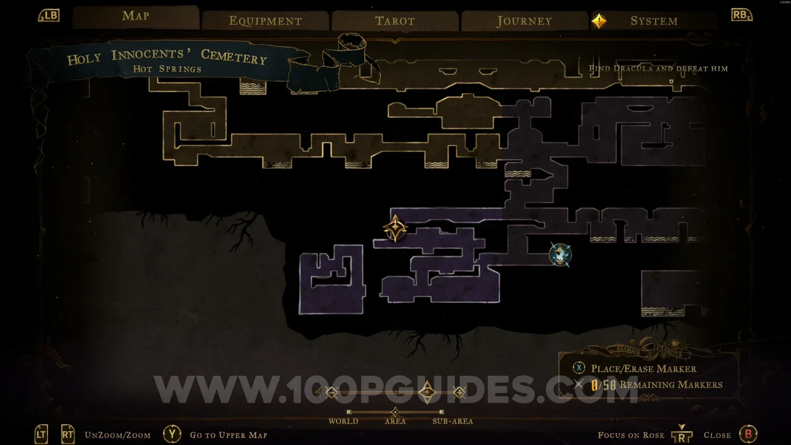Castlevania Belmonts Curse Hot Springs map marking the area below which XP Statue #41 lies