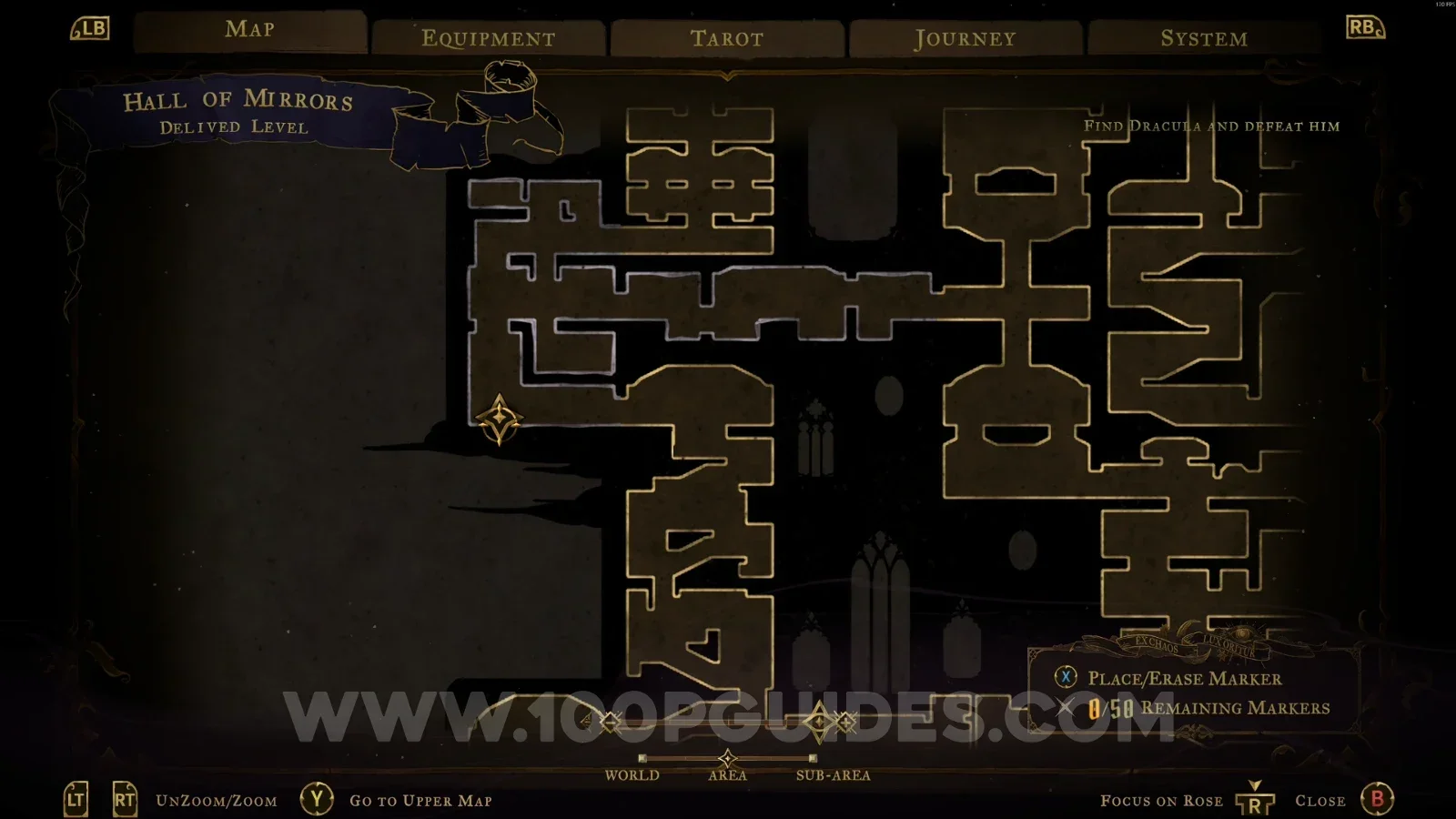 Castlevania Belmonts Curse Hall Of Mirrors: map marking the mirror area for Bernhard's Wrath