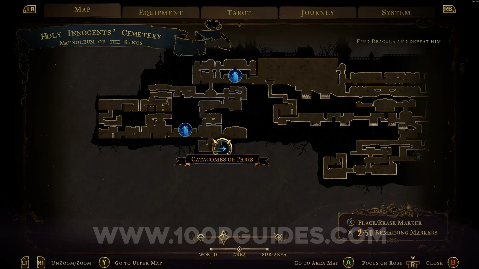 Castlevania Belmonts Curse Antechamber Of Sin map marking the area of XP Statues #53 and #54