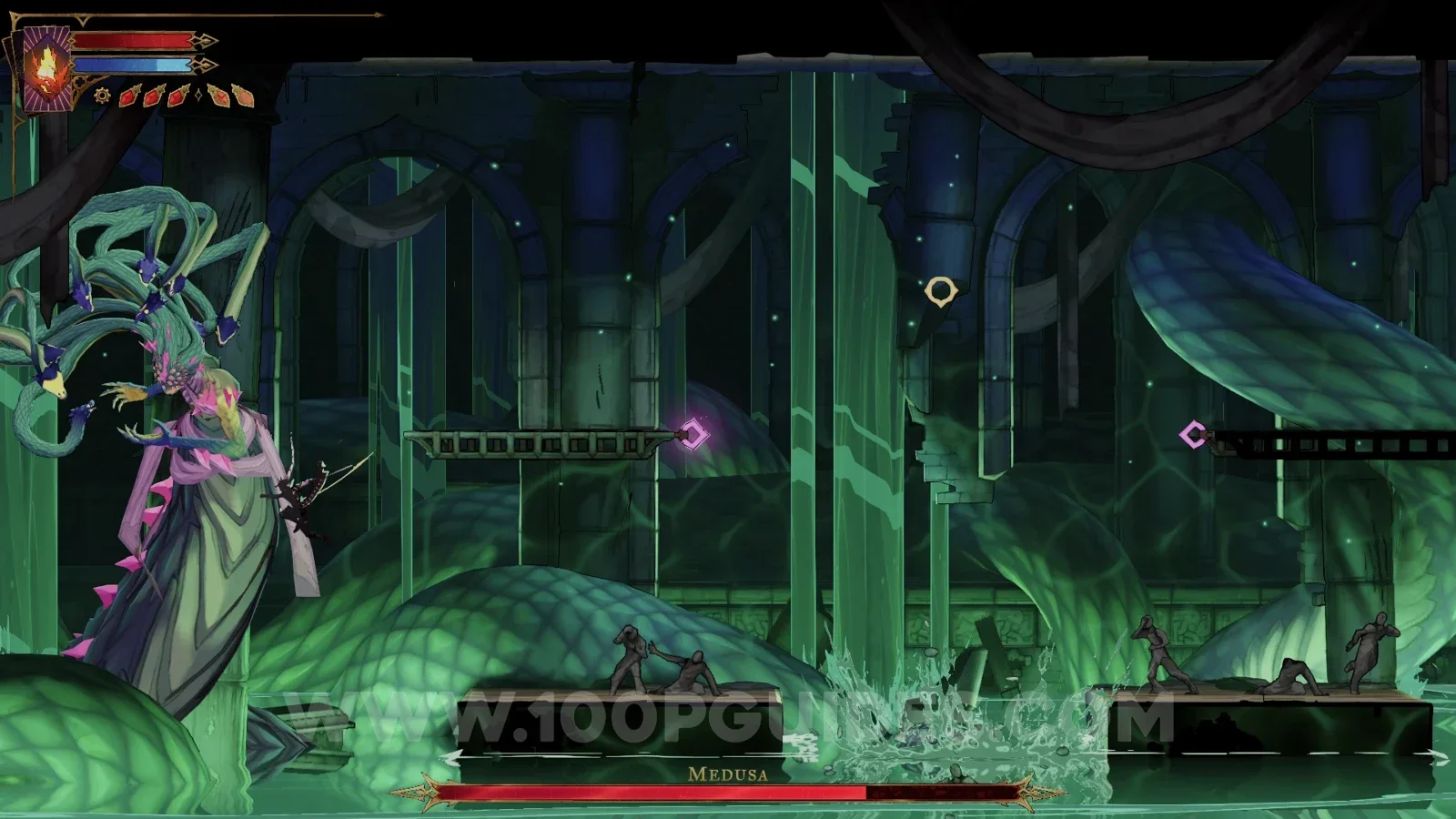 Castlevania: Belmont's Curse Snakes speared in the ruins: the cemetery boss holding a key to the catacombs