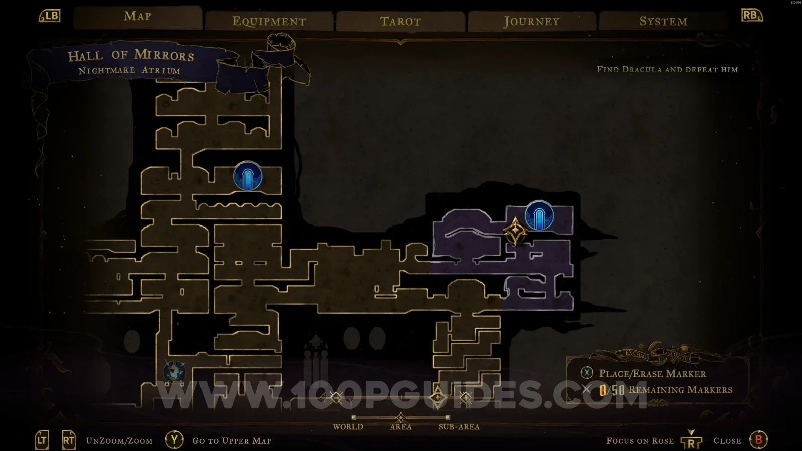 Castlevania Belmonts Curse Nightmare Atrium: map with the location of Mirror Of Life #5 marked
