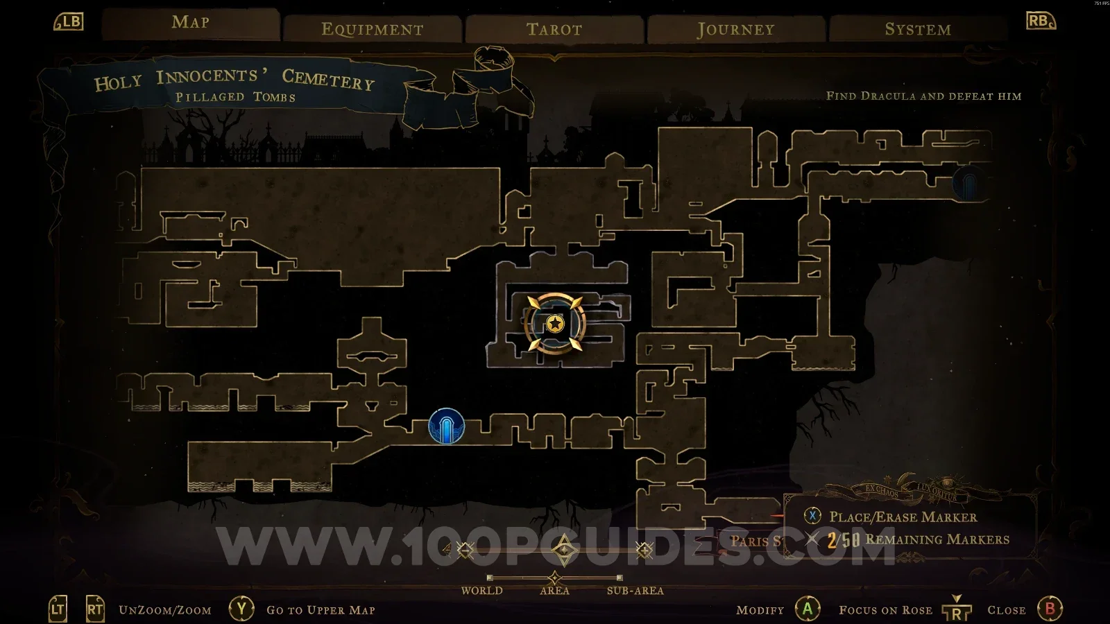 Castlevania Belmonts Curse Pillaged Tombs map marking the Trembling Eye relic location
