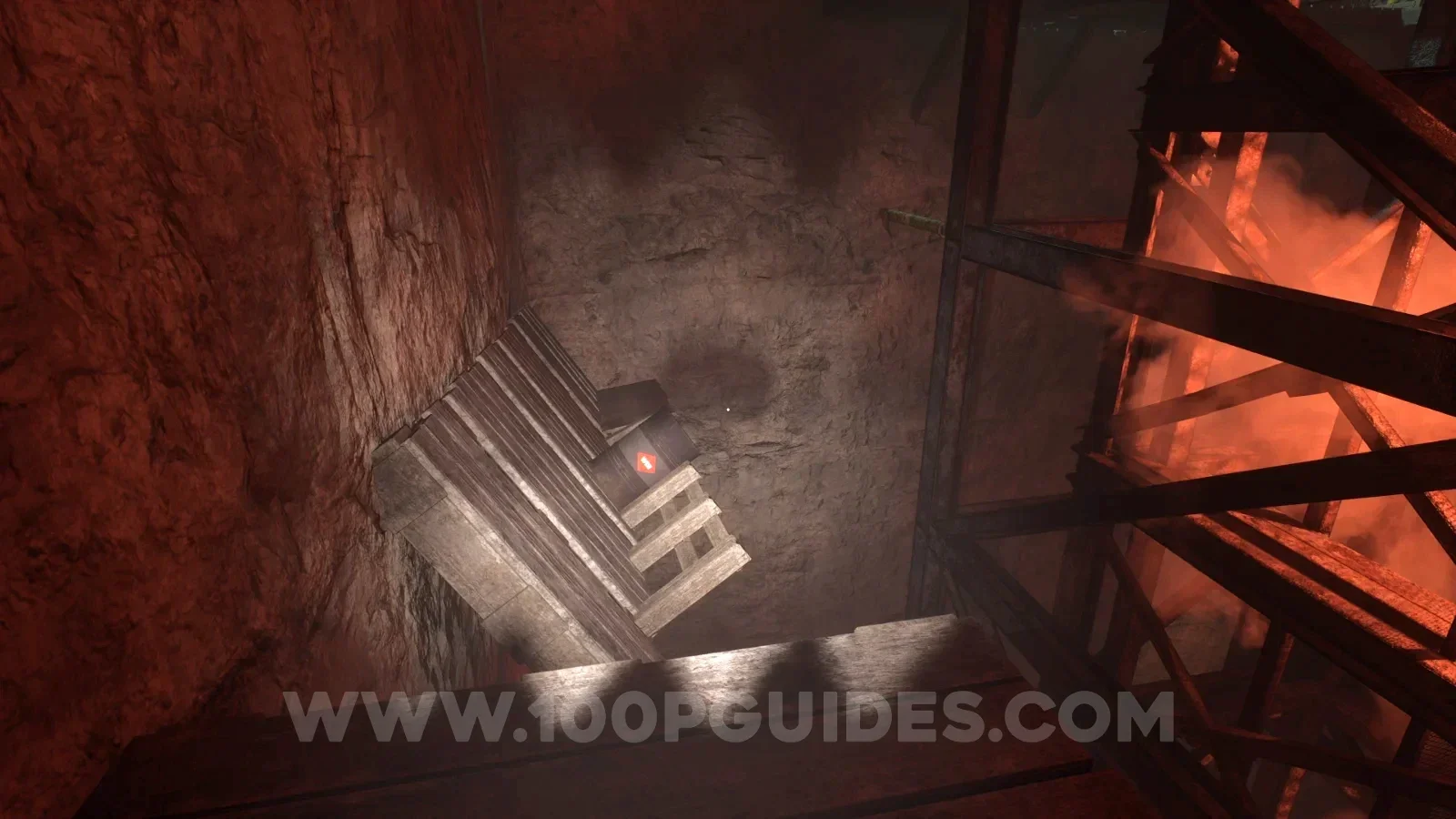 Terrible Lizards Chapter 2: climbing down around the large lift shaft after the coded door on the left