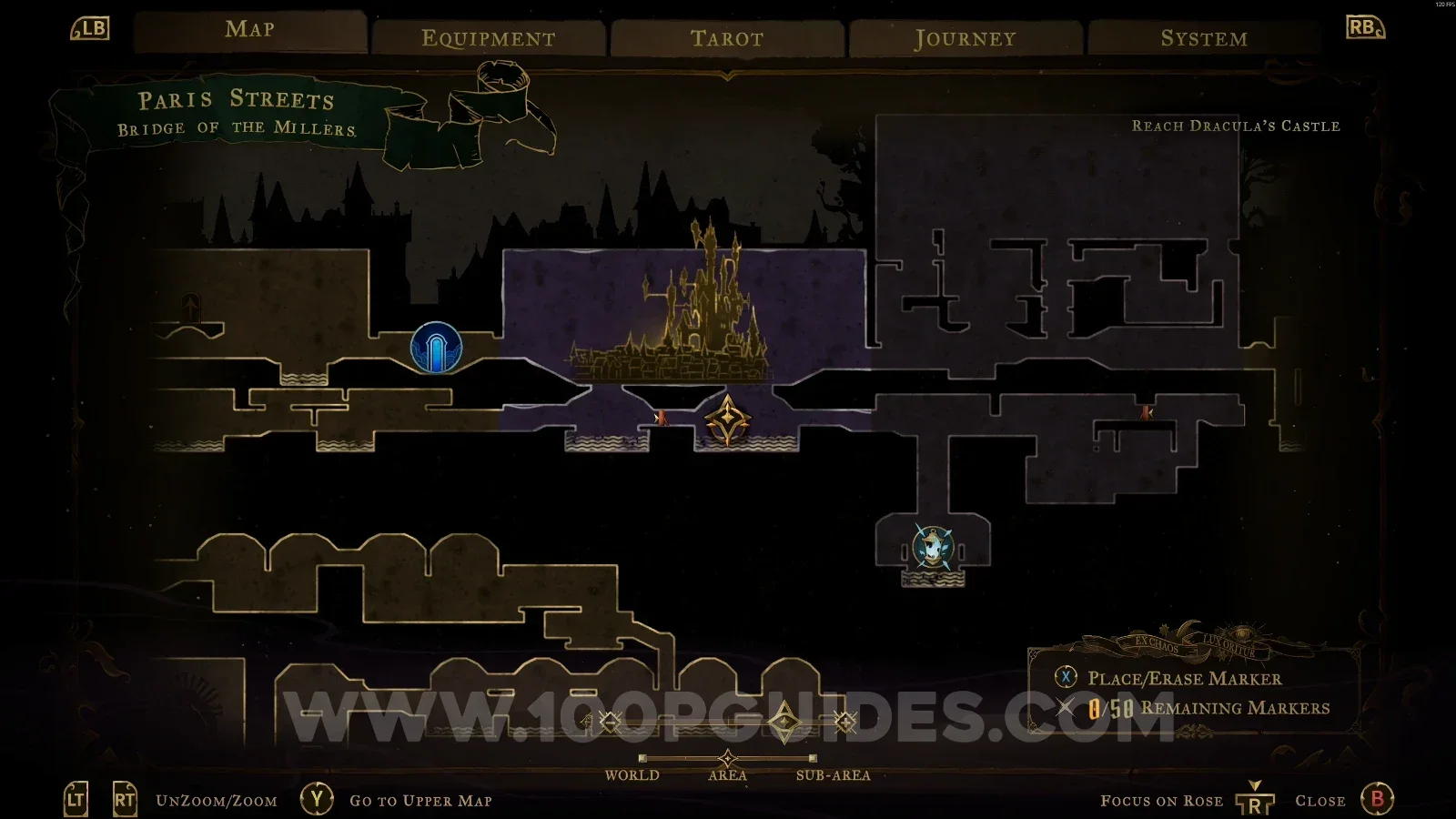 Castlevania Belmonts Curse Bridge Of The Millers: map marking the area of XP Statue #28