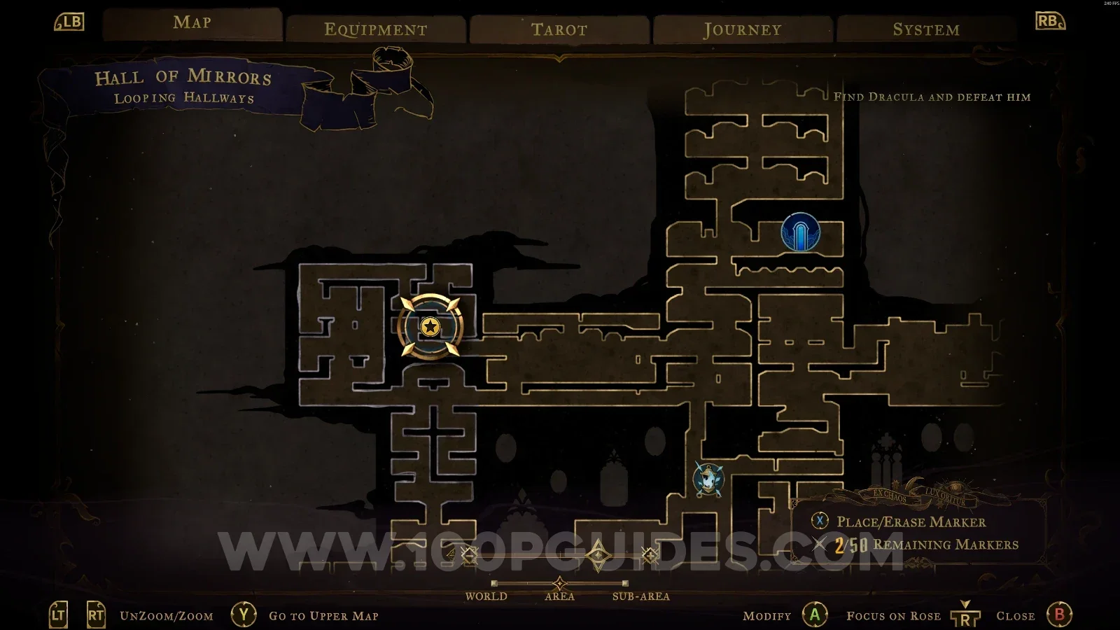 Castlevania Belmonts Curse Looping Hallways map with the area of XP Statue #145 marked