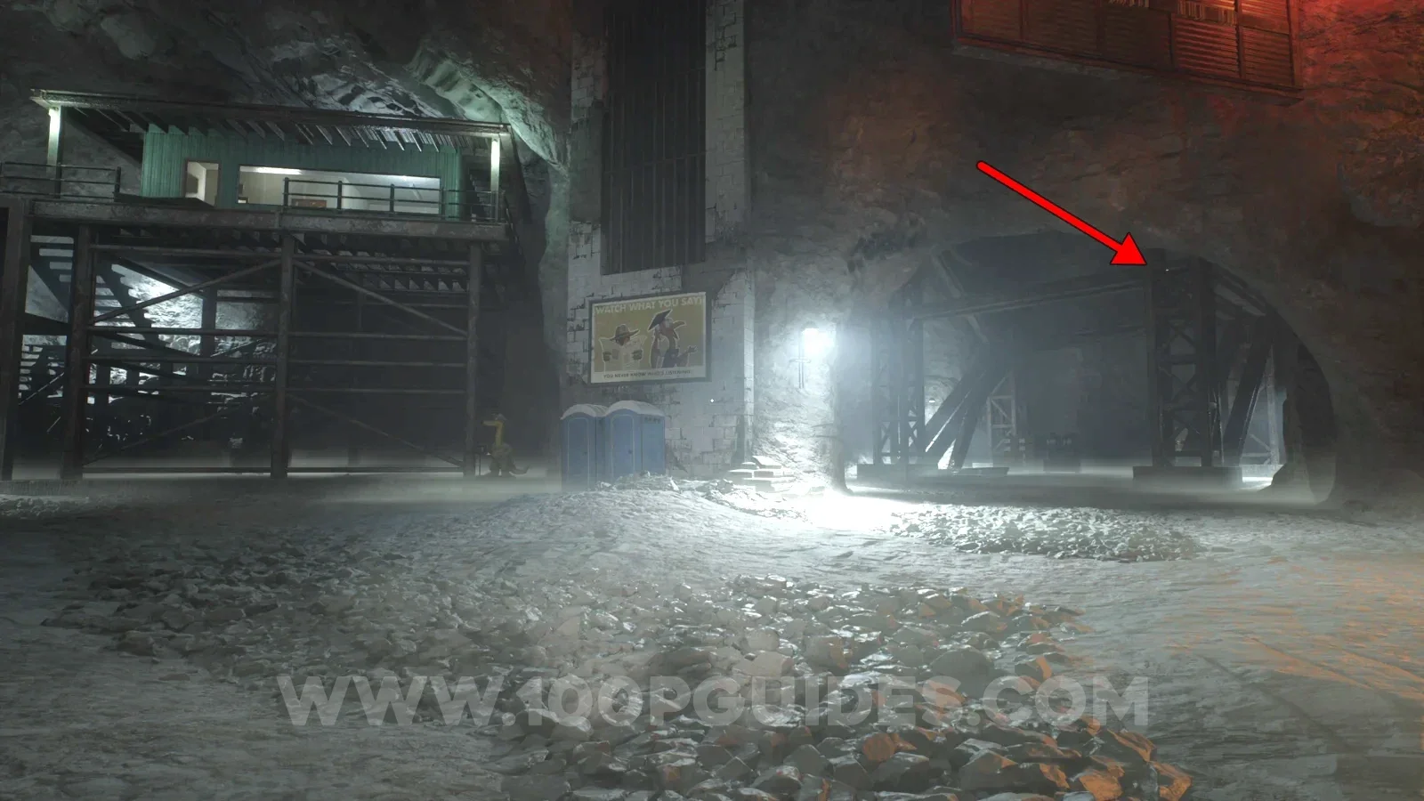 Terrible Lizards Chapter 3: metal structure to the right of the tall building that held The Quota tape