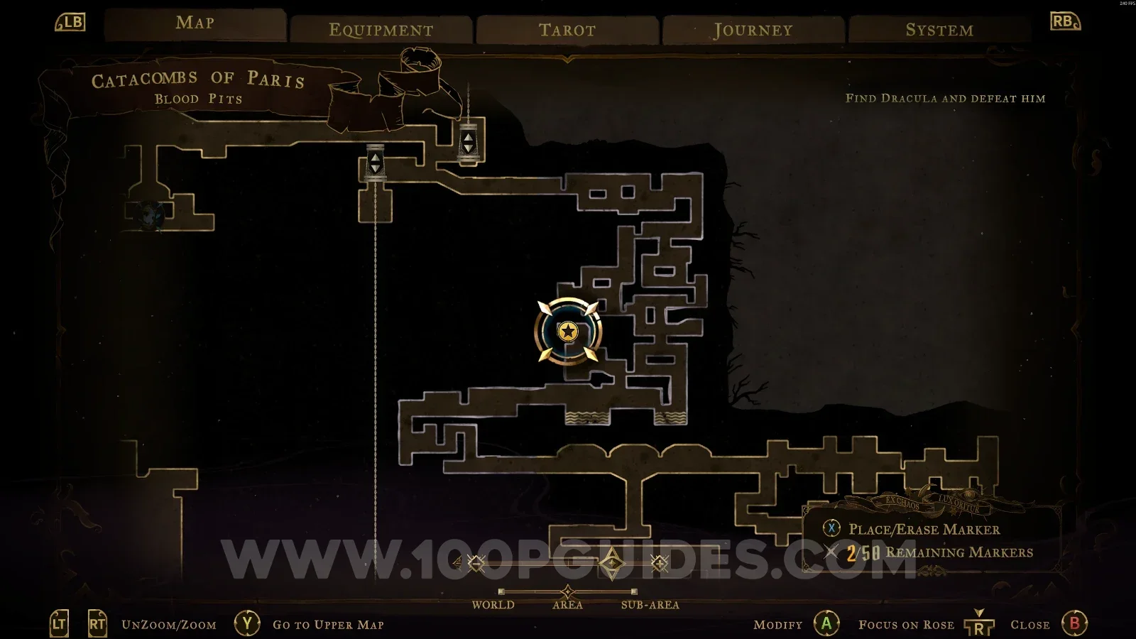 Castlevania Belmonts Curse Blood Pits: map marking the area of Brave Heart Fragment #8
