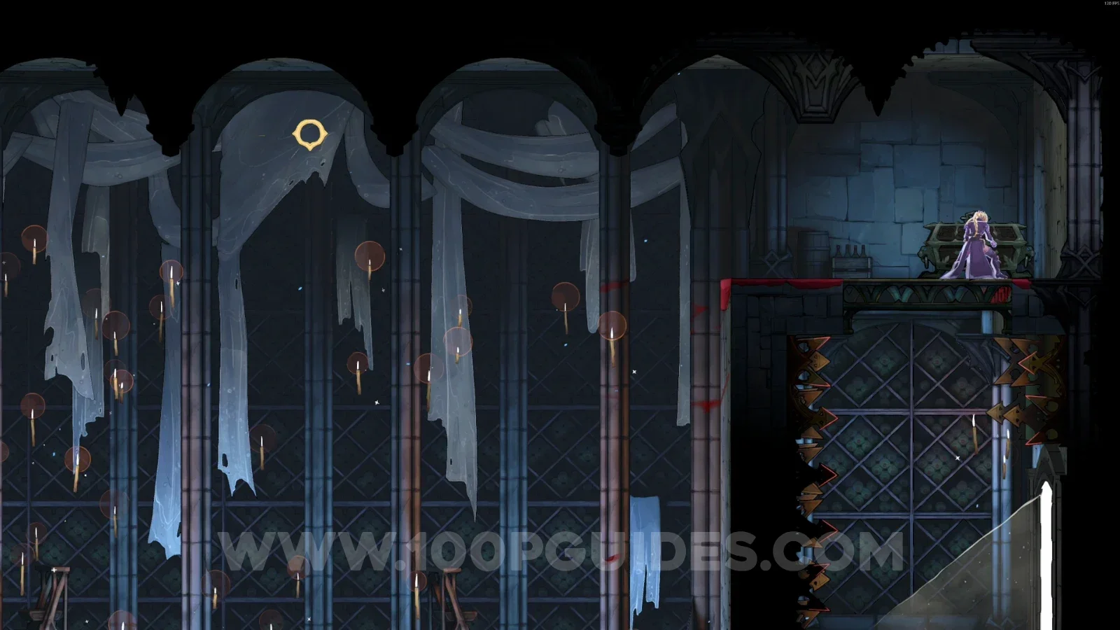 Castlevania Belmonts Curse Grand Hall: the chest with Relic #2, the Cursed Coin, at the top right