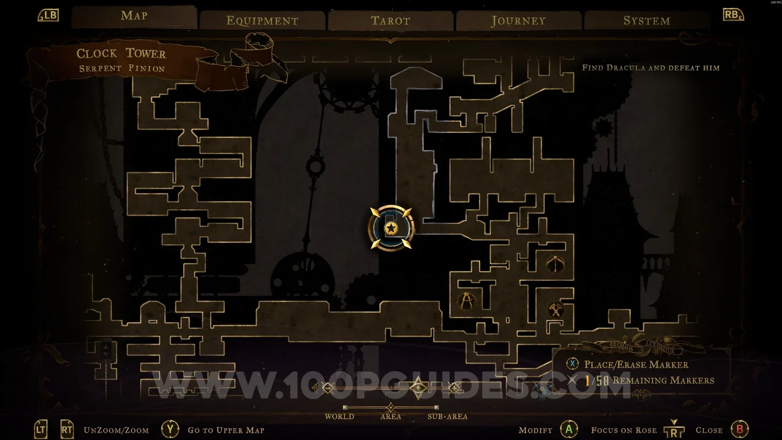 Castlevania Belmonts Curse Serpent Pinion map with the area of XP Statue #100 marked