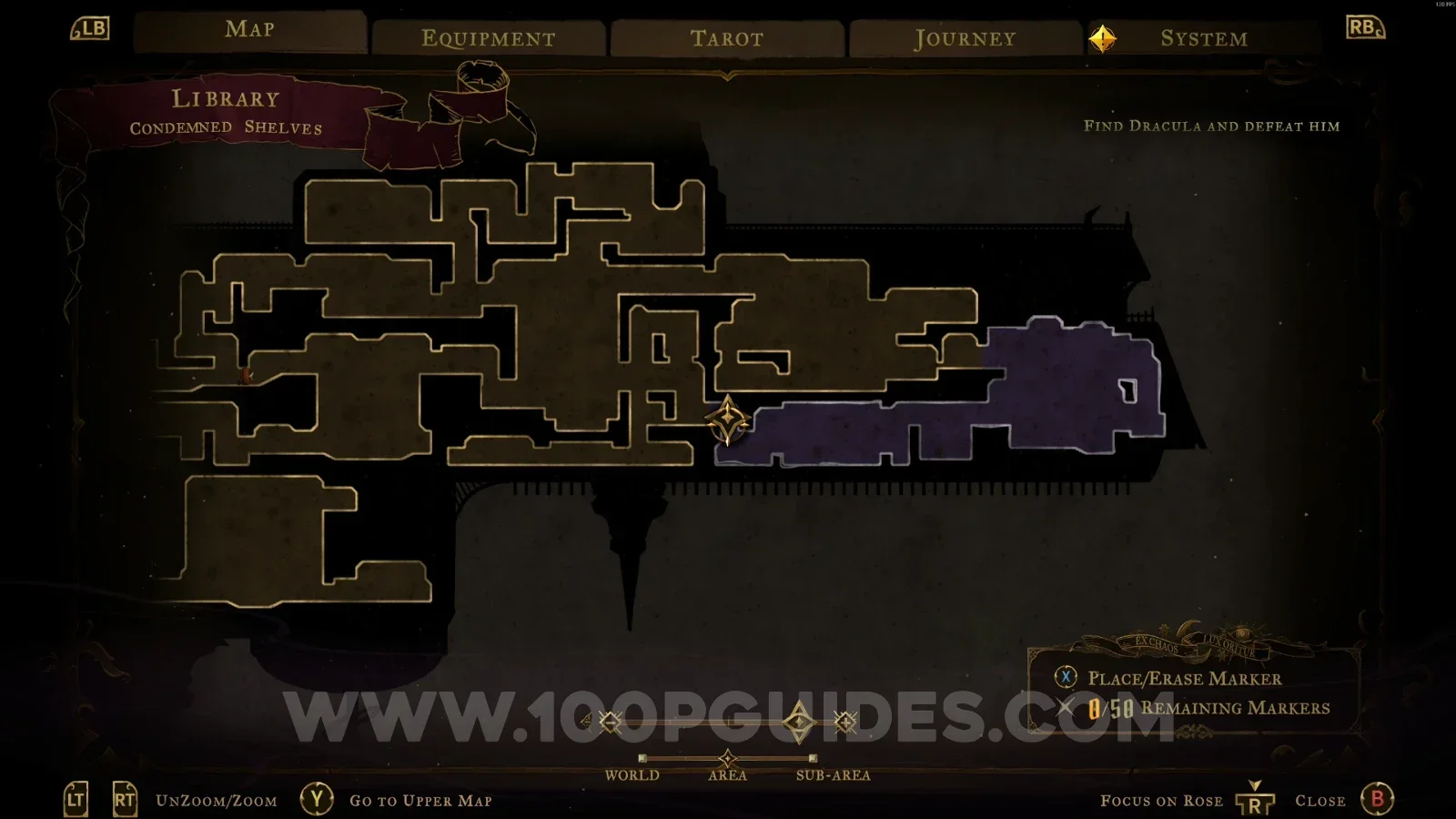 Castlevania Belmonts Curse Library: map marking the start of the path to the Fleuret and Tower Shield