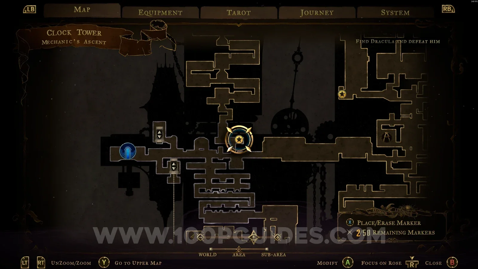 Castlevania Belmonts Curse Mechanic's Ascent map with the area of XP Statue #101 marked