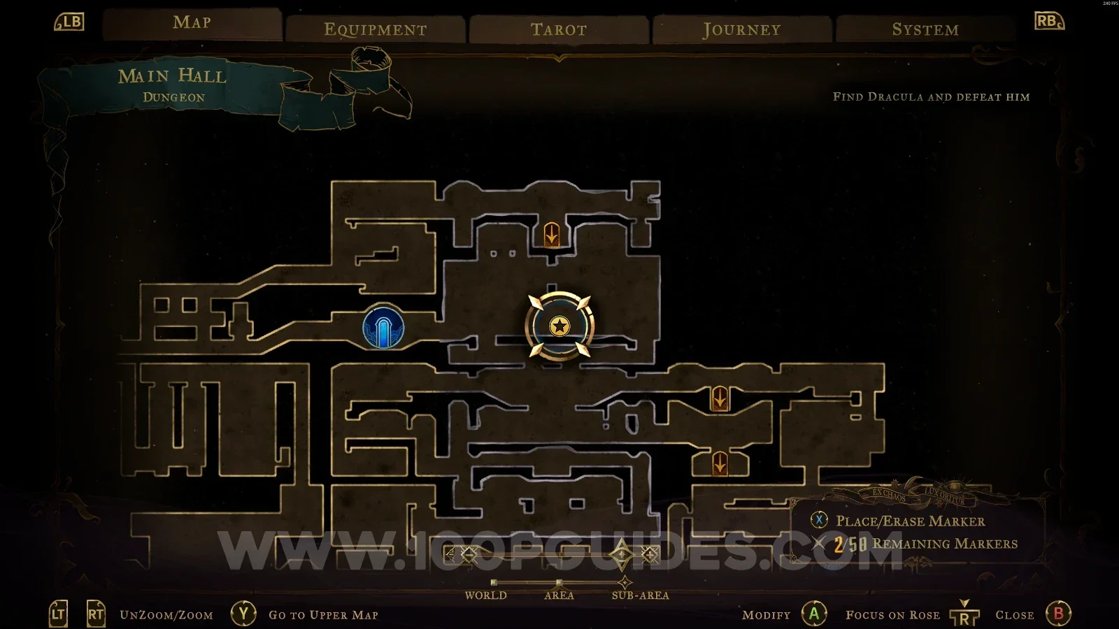 Castlevania Belmonts Curse Dungeon map with the area of XP Statue #74 marked